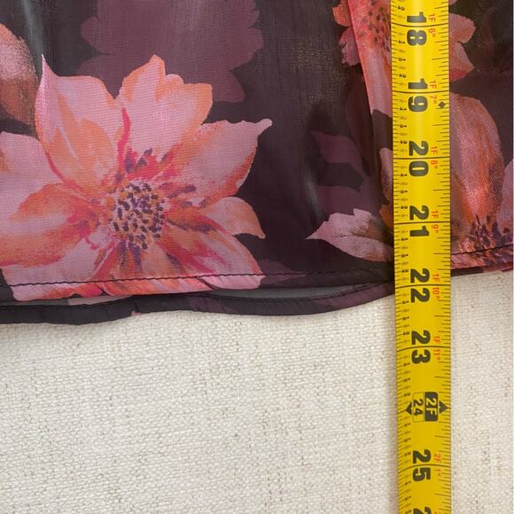 Thirty/Thirty Iridescent Floral Babydoll Puffy Sleeves Ruffle Top Sz Large - Picture 7 of 10